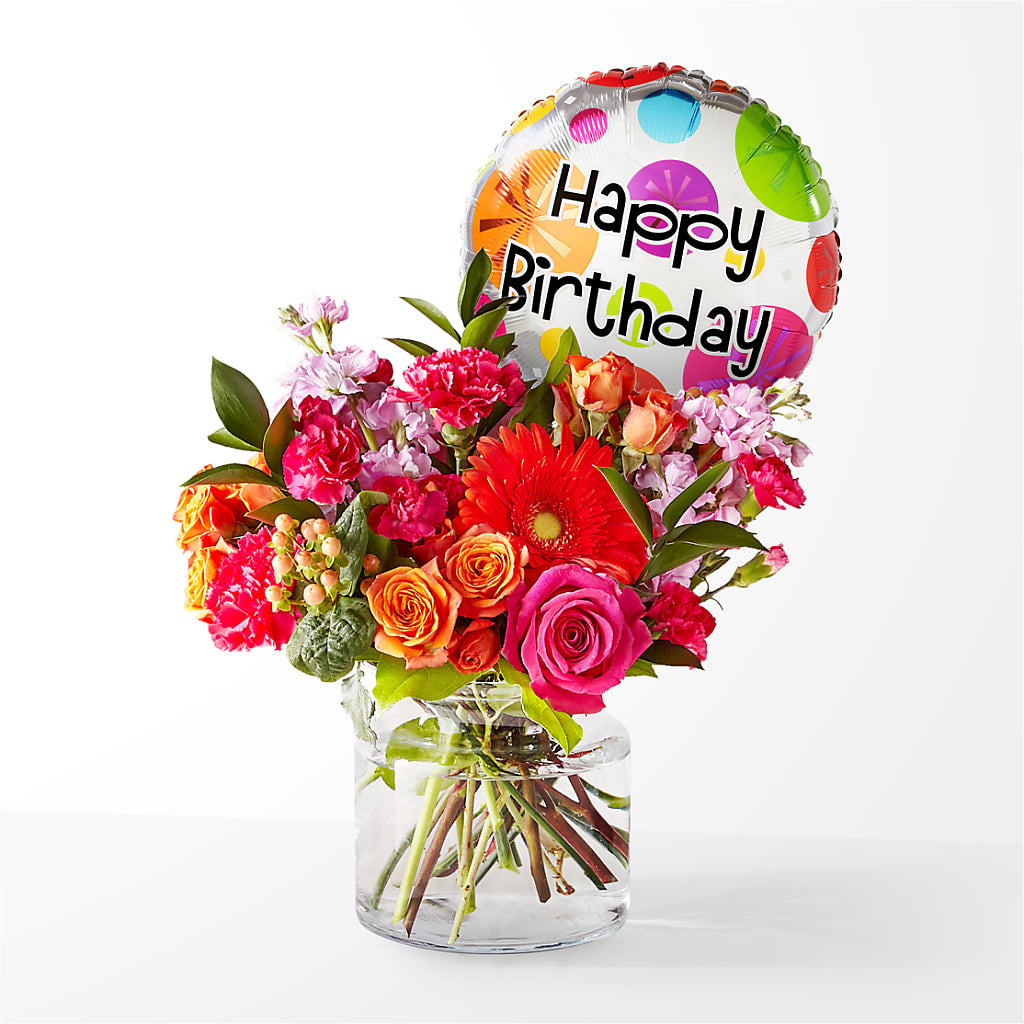 Fiesta Bouquet with Birthday Balloon – Rambling Rose Florist, Dunedin FL