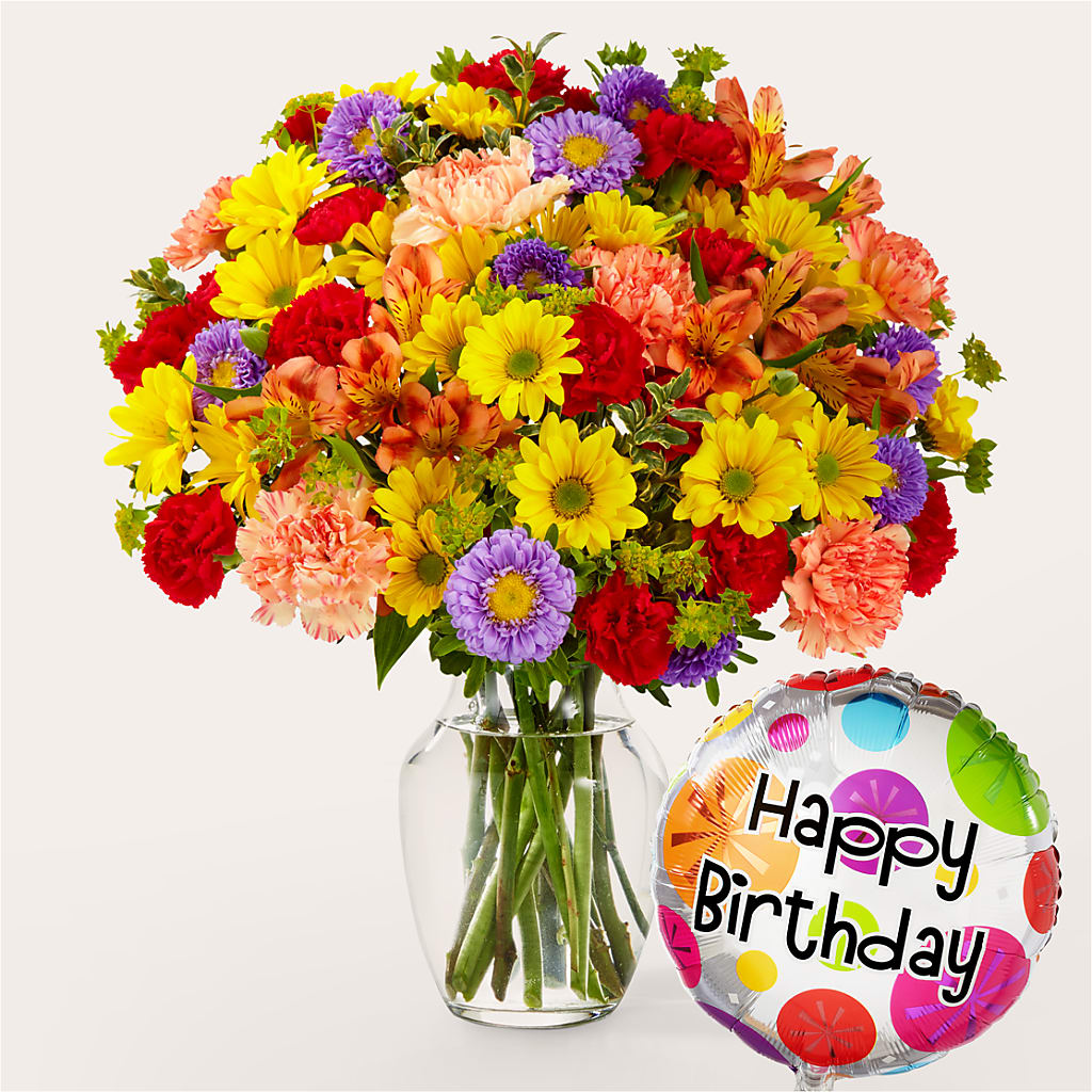 Kaleidoscope Bouquet with Birthday Balloon – Rambling Rose Florist, Dunedin FL