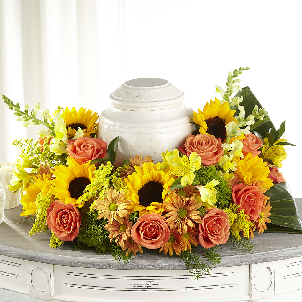 Faithful Sunflower Cremation Adornment – Rambling Rose Florist, Dunedin FL