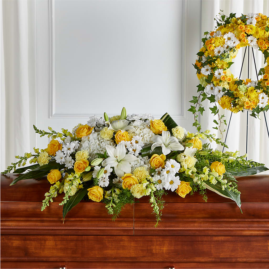 Golden Harmony Casket Spray – Rambling Rose Florist, Dunedin FL