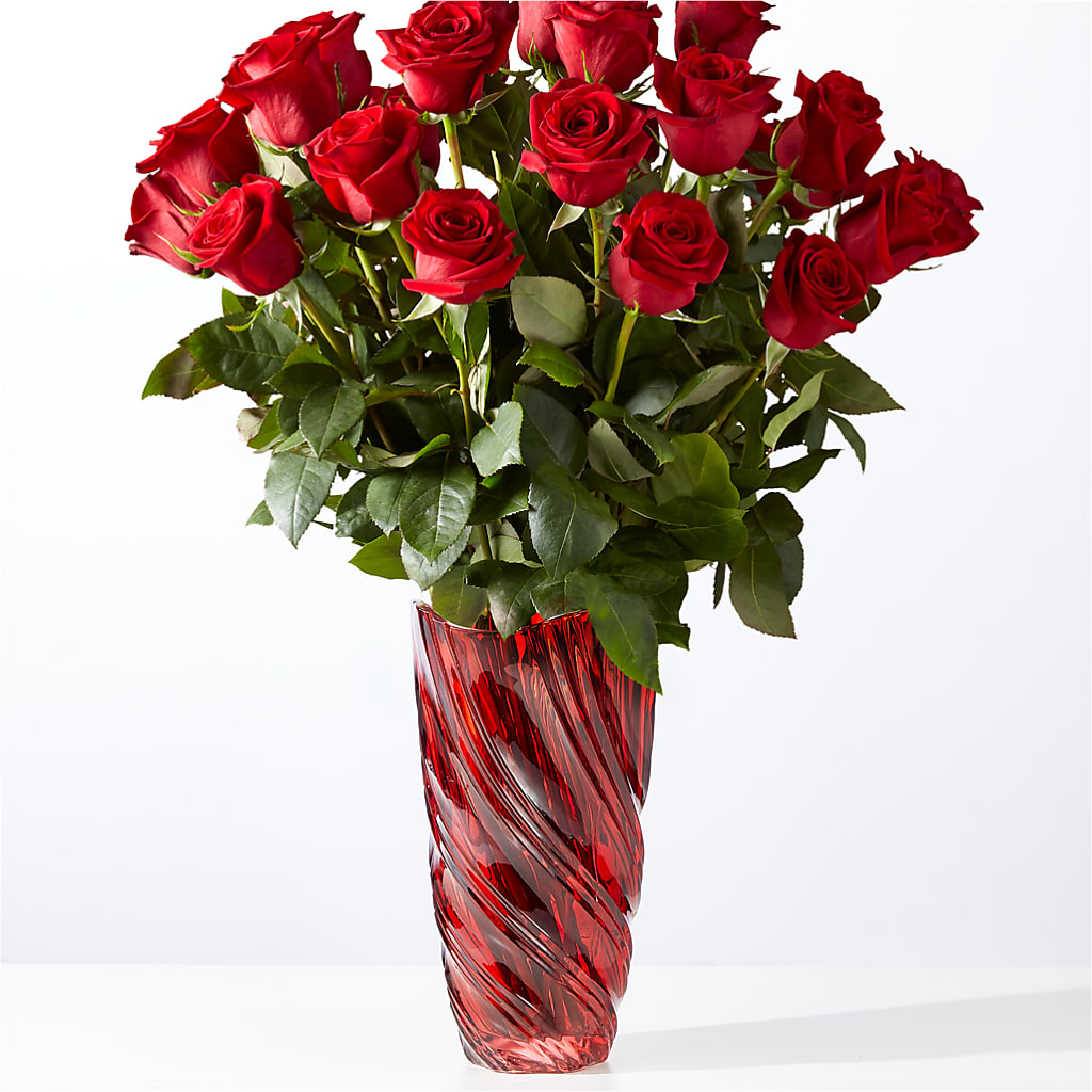 Classic Love Red Rose Bouquet with Luxe Swirl Vase – Rambling Rose Florist, Dunedin FL