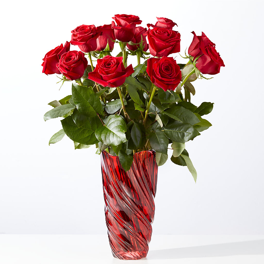 Classic Love Red Rose Bouquet with Luxe Swirl Vase – Rambling Rose Florist, Dunedin FL