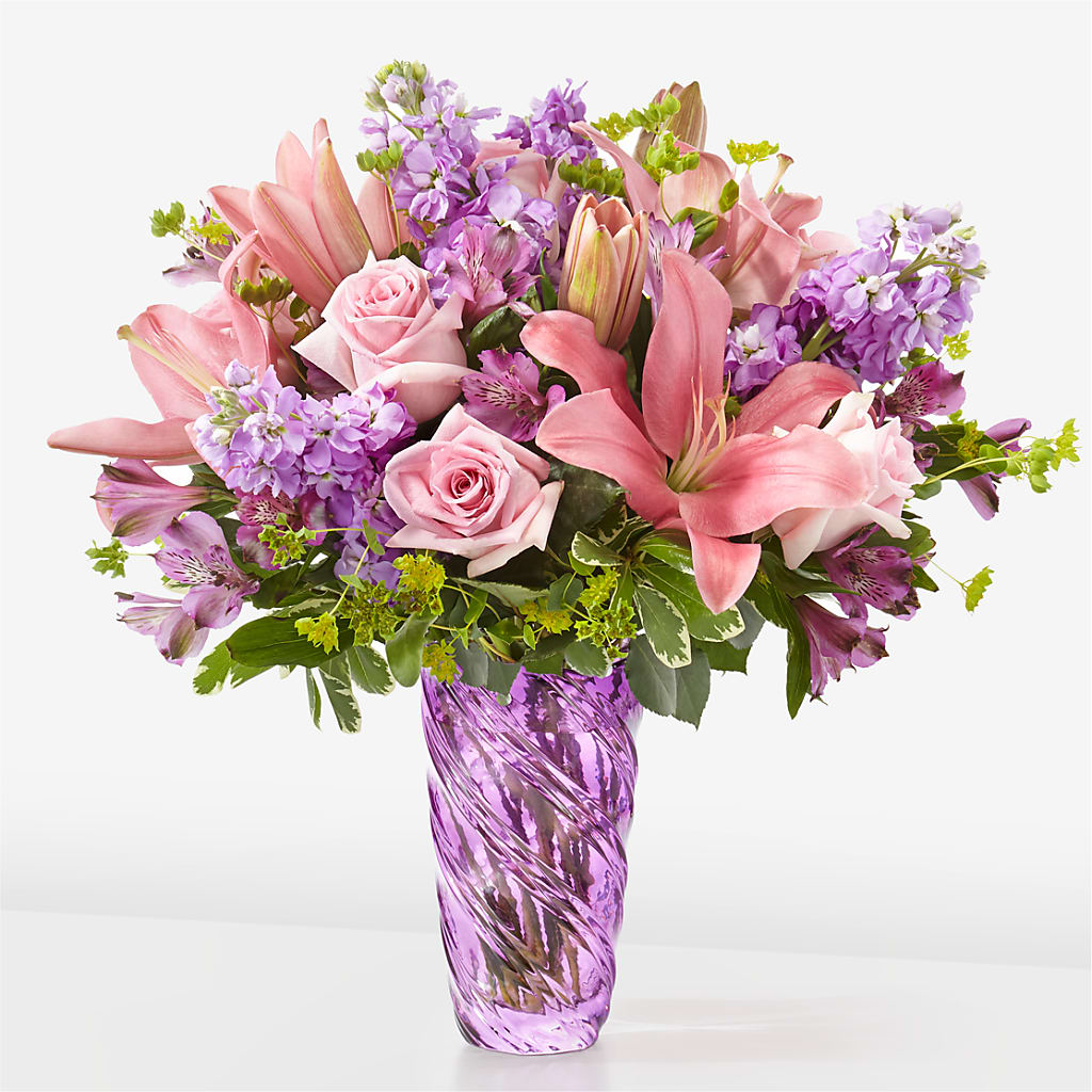 Precious Petals Bouquet with Luxe Swirl Vase – Rambling Rose Florist, Dunedin FL