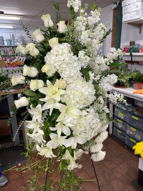 Standing White Funeral Spray – flower arrangement | Dunedin, FL ...