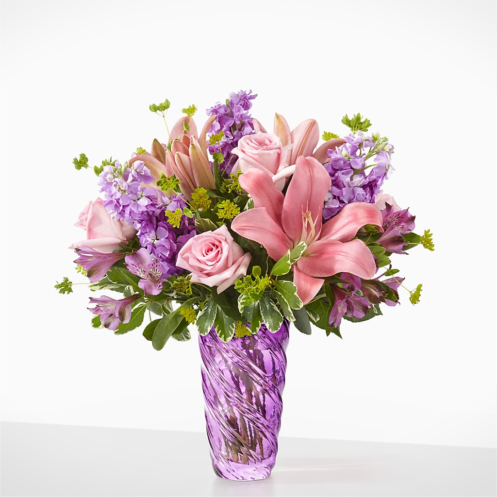 Precious Petals Bouquet with Luxe Swirl Vase –  Rambling Rose Florist, Dunedin FL